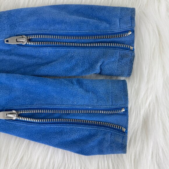 Women's SL8 Genuine Suede Asymmetric Zipper Accent Crop Moto Jacket Blue Size MD - Picture 9 of 17